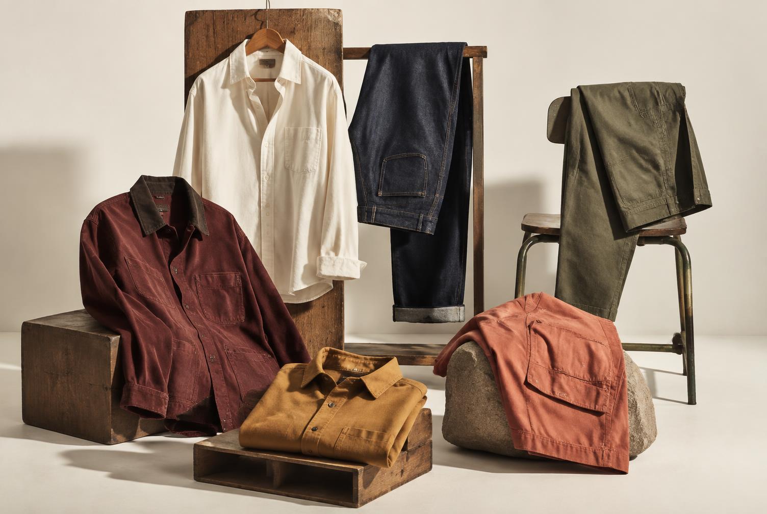 Range of shirts, jeans, trousers, jackets and workwear
